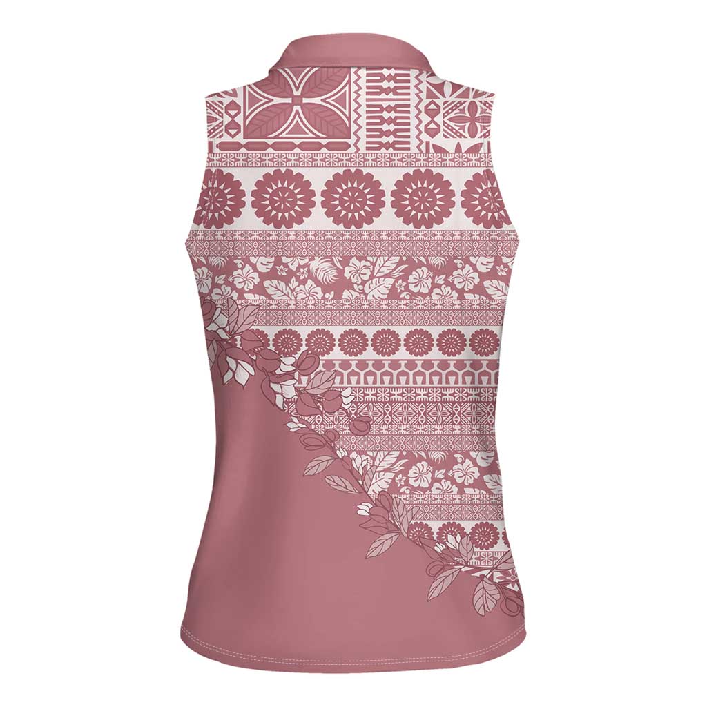 Fiji Marau na Kerisimasi Women Sleeveless Polo Shirt Dusty Rose Tagimoucia Tapa Masi Tribal LT9 - Polynesian Pride