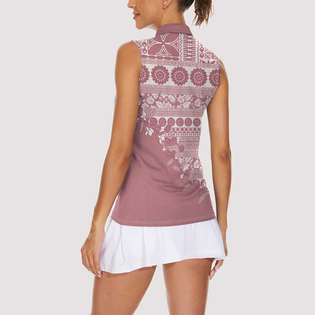 Fiji Marau na Kerisimasi Women Sleeveless Polo Shirt Dusty Rose Tagimoucia Tapa Masi Tribal LT9 - Polynesian Pride