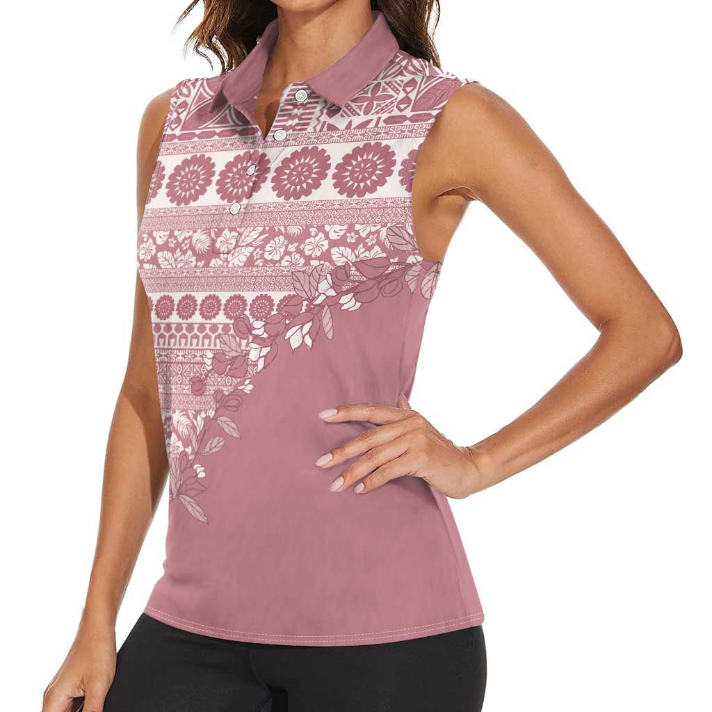 Fiji Marau na Kerisimasi Women Sleeveless Polo Shirt Dusty Rose Tagimoucia Tapa Masi Tribal LT9 - Polynesian Pride