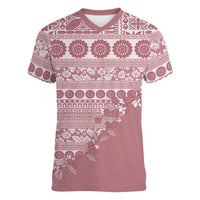 Fiji Marau na Kerisimasi Women V-Neck T-Shirt Dusty Rose Tagimoucia Tapa Masi Tribal LT9 Female Pink - Polynesian Pride