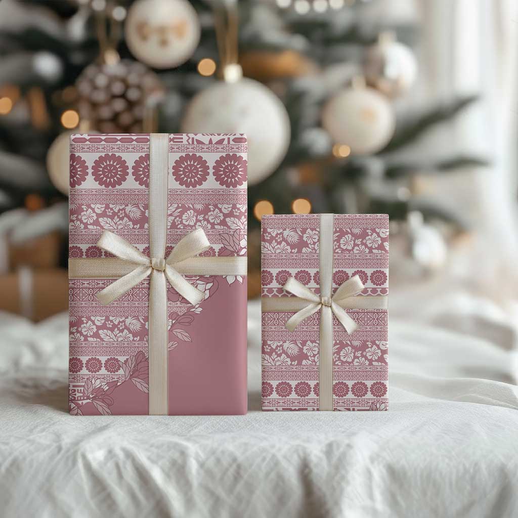 Fiji Marau na Kerisimasi Wrapping Paper Dusty Rose Tagimoucia Tapa Masi Tribal - Polynesian Pride