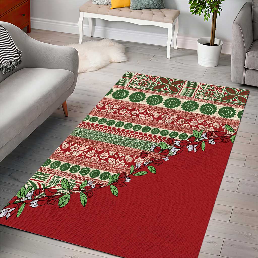 Fiji Marau na Kerisimasi Area Rug Red Tagimoucia Tapa Masi Tribal LT9 - Polynesian Pride