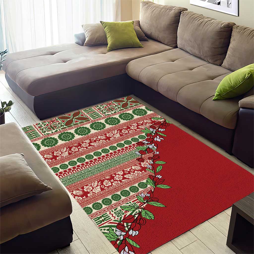 Fiji Marau na Kerisimasi Area Rug Red Tagimoucia Tapa Masi Tribal LT9 - Polynesian Pride