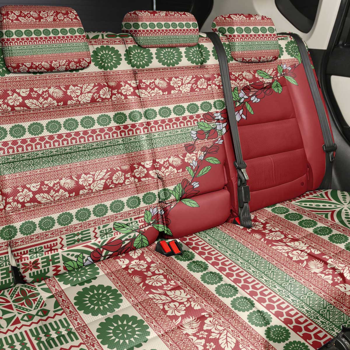 Fiji Marau na Kerisimasi Back Car Seat Cover Red Tagimoucia Tapa Masi Tribal - Polynesian Pride
