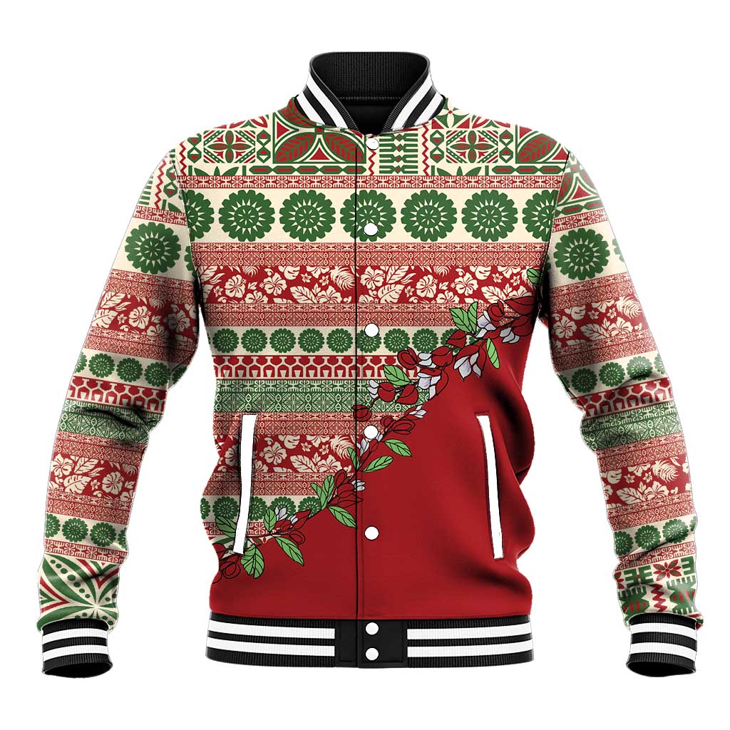 Fiji Marau na Kerisimasi Baseball Jacket Red Tagimoucia Tapa Masi Tribal - Polynesian Pride