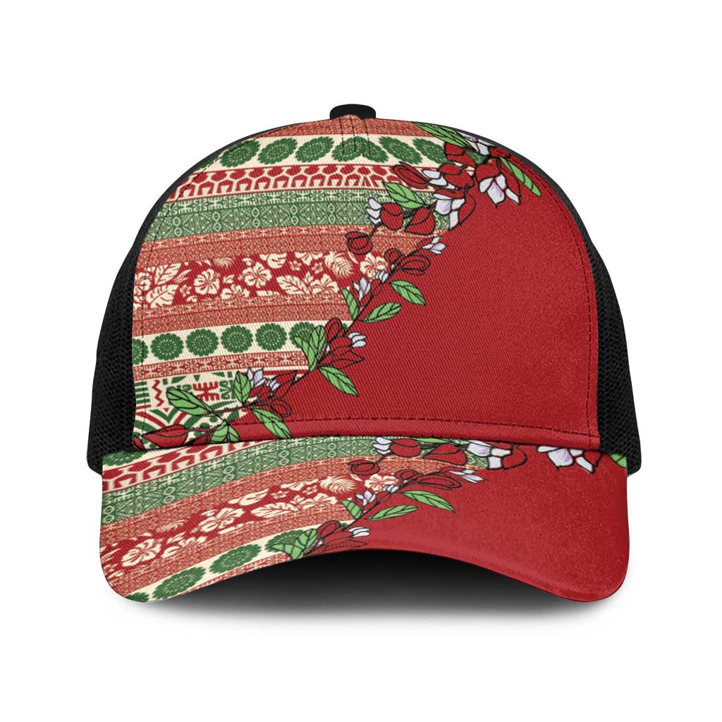 Fiji Marau na Kerisimasi Baseball Net Cap Red Tagimoucia Tapa Masi Tribal - Polynesian Pride