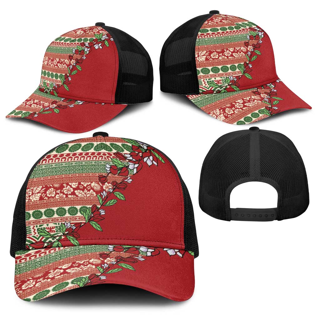 Fiji Marau na Kerisimasi Baseball Net Cap Red Tagimoucia Tapa Masi Tribal - Polynesian Pride