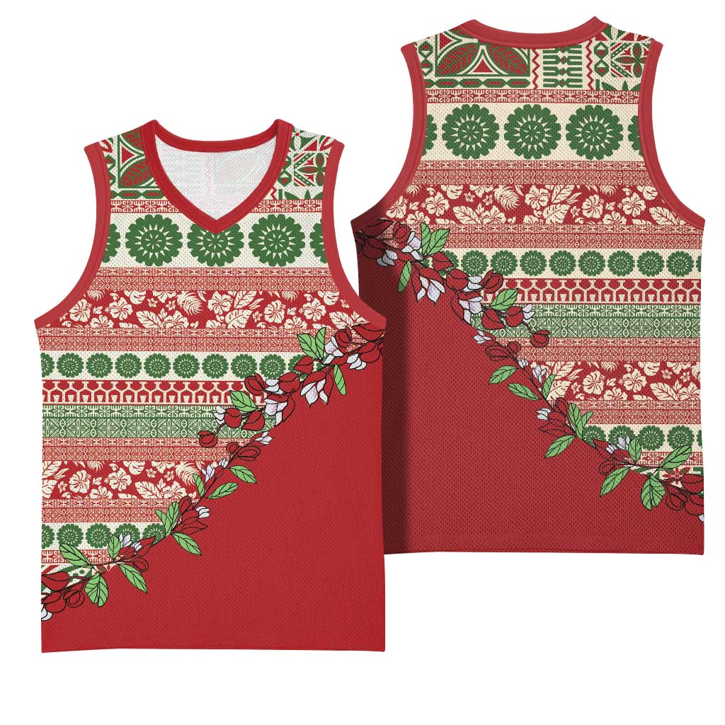 Fiji Marau na Kerisimasi Basketball Jersey Red Tagimoucia Tapa Masi Tribal - Polynesian Pride