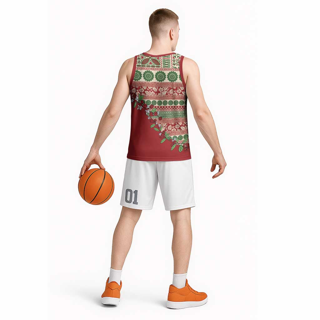 Fiji Marau na Kerisimasi Basketball Jersey Red Tagimoucia Tapa Masi Tribal - Polynesian Pride