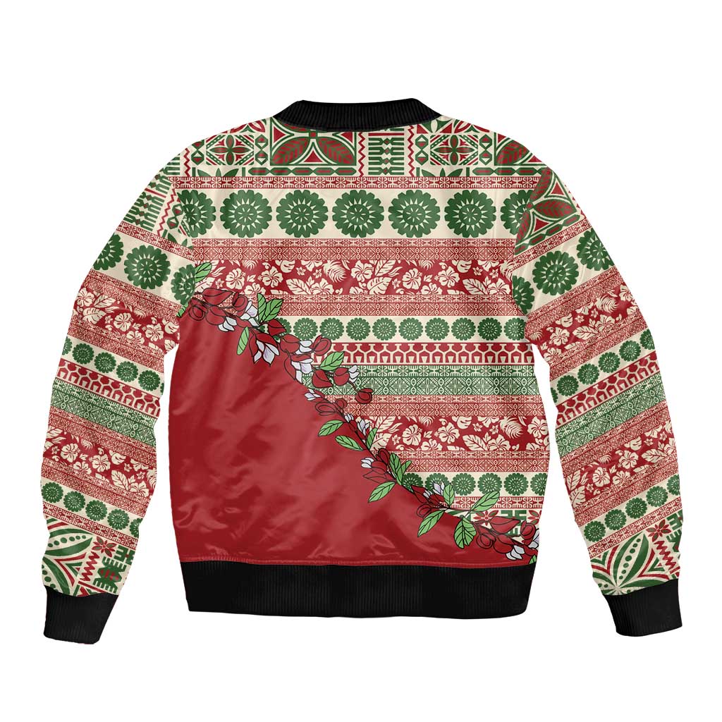 Fiji Marau na Kerisimasi Bomber Jacket Red Tagimoucia Tapa Masi Tribal - Polynesian Pride