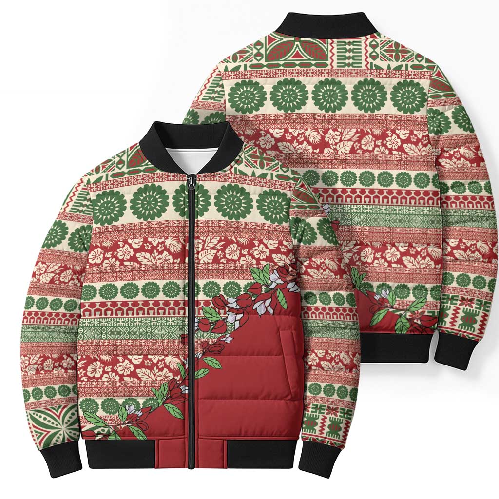 Fiji Marau na Kerisimasi Bomber Puffer Jacket Red Tagimoucia Tapa Masi Tribal - Polynesian Pride