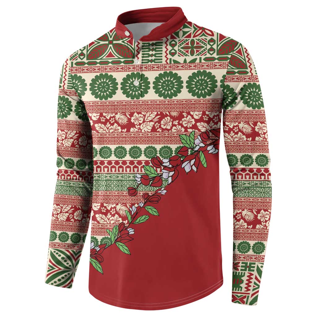 Fiji Marau na Kerisimasi Button Sweatshirt Red Tagimoucia Tapa Masi Tribal - Polynesian Pride