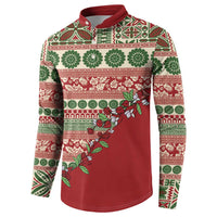 Fiji Marau na Kerisimasi Button Sweatshirt Red Tagimoucia Tapa Masi Tribal - Polynesian Pride