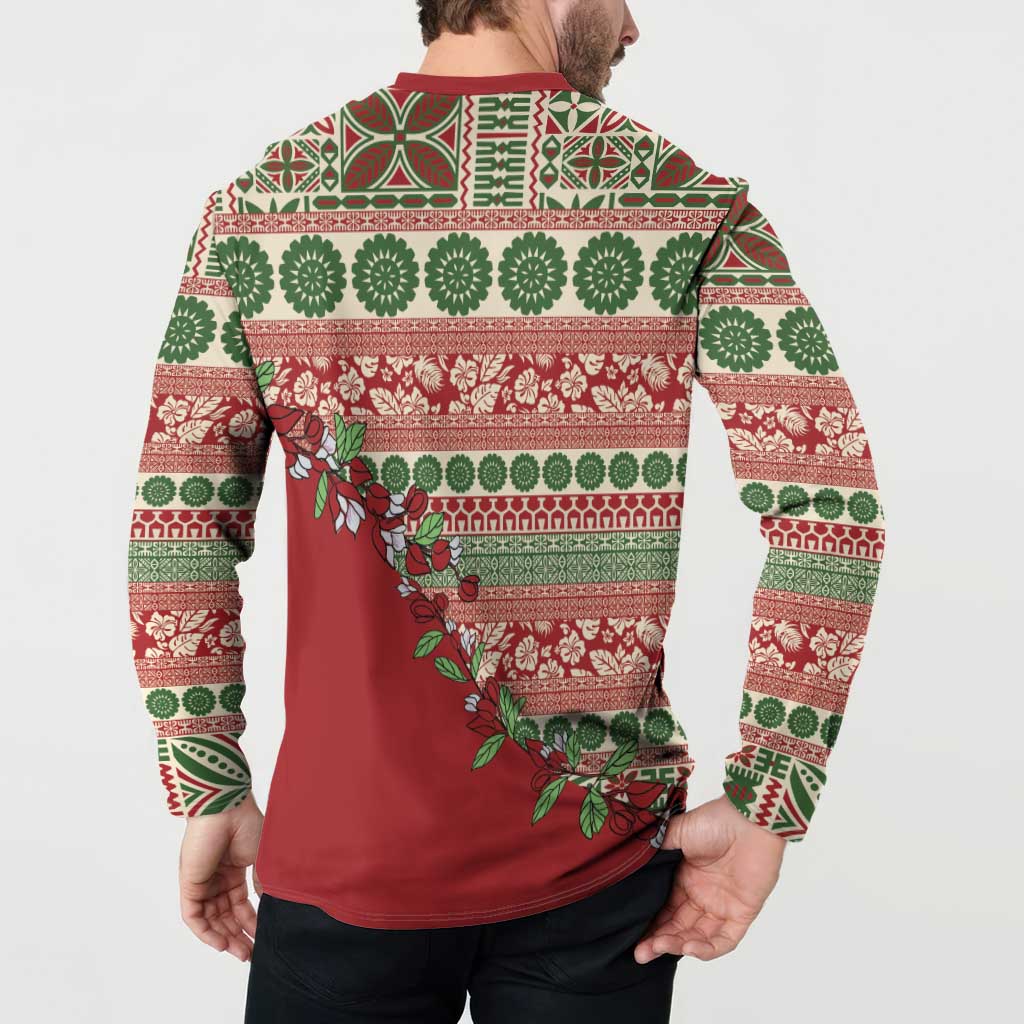 Fiji Marau na Kerisimasi Button Sweatshirt Red Tagimoucia Tapa Masi Tribal - Polynesian Pride