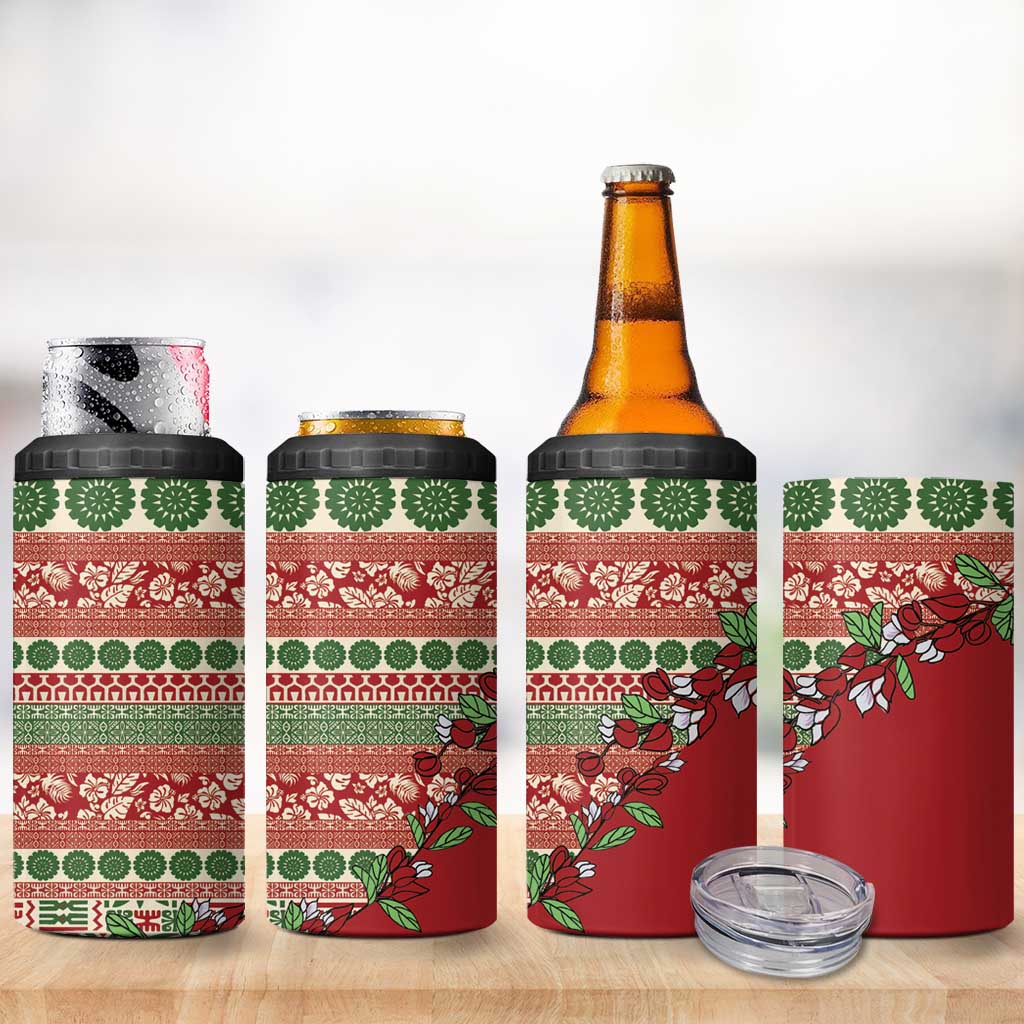 Fiji Marau na Kerisimasi 4 in 1 Can Cooler Tumbler Red Tagimoucia Tapa Masi Tribal LT9 - Polynesian Pride