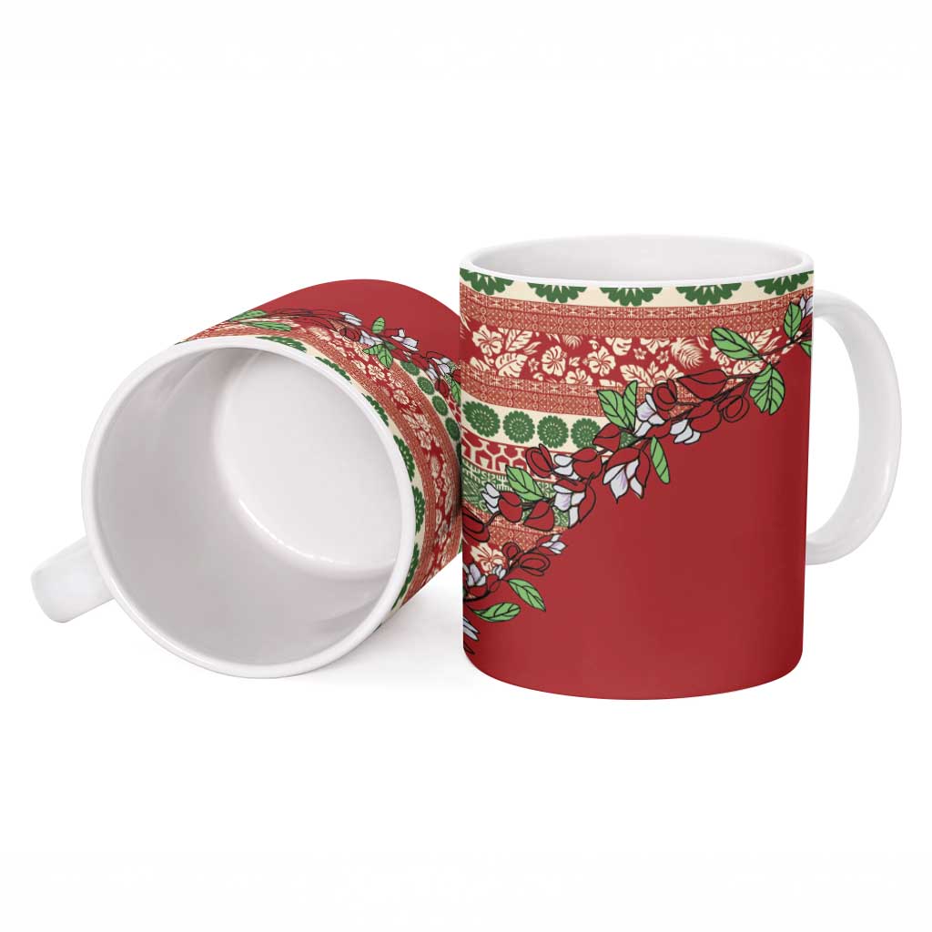 Fiji Marau na Kerisimasi Ceramic Mug Red Tagimoucia Tapa Masi Tribal - Polynesian Pride