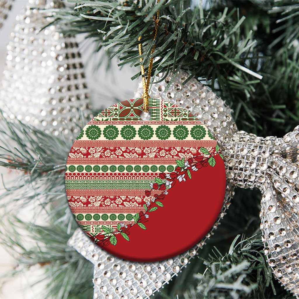 Fiji Marau na Kerisimasi Ceramic Ornament Red Tagimoucia Tapa Masi Tribal - Polynesian Pride