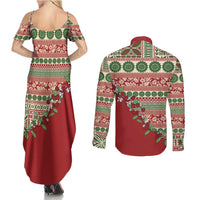Fiji Marau na Kerisimasi Couples Matching Summer Maxi Dress and Long Sleeve Button Shirt Red Tagimoucia Tapa Masi Tribal LT9 - Polynesian Pride