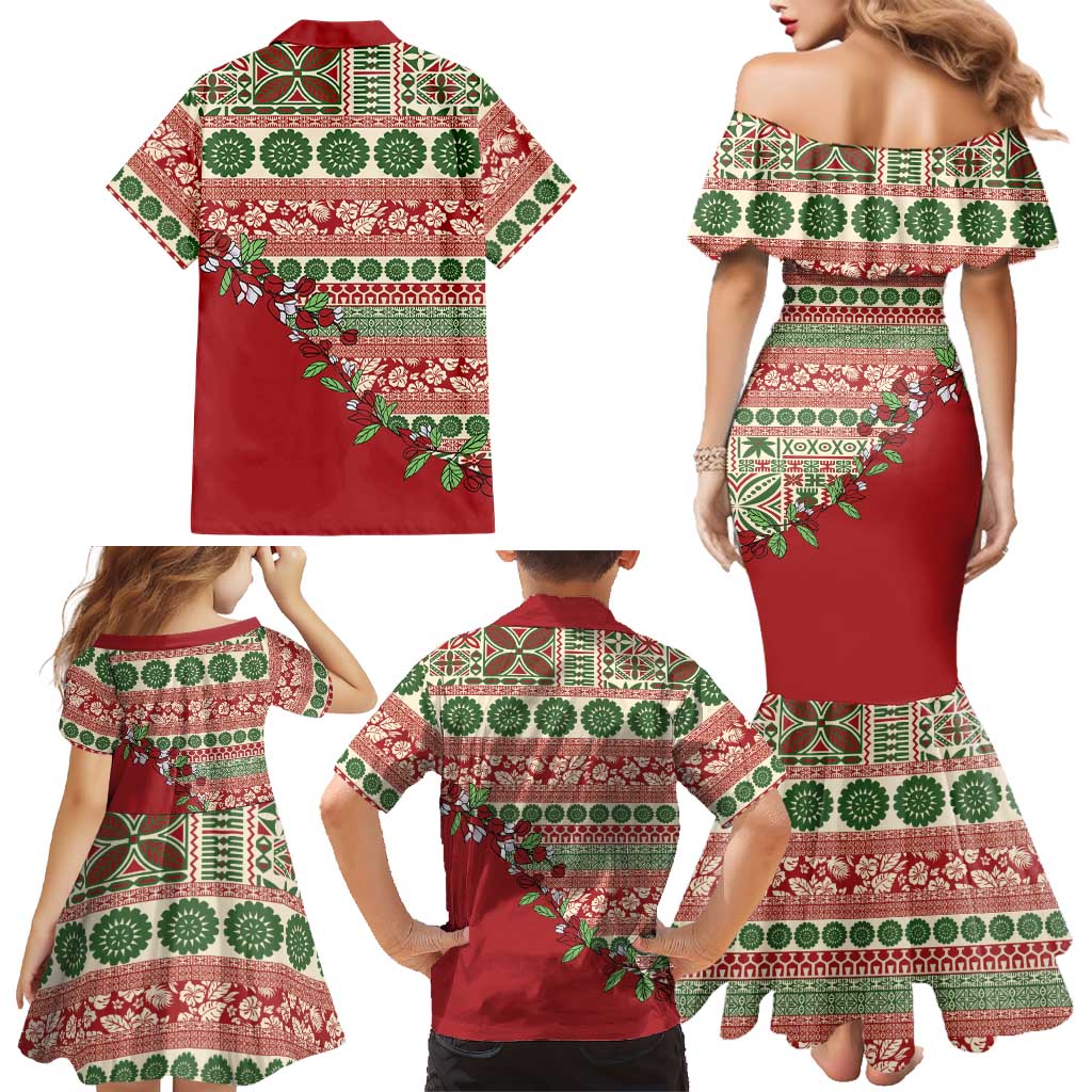Fiji Marau na Kerisimasi Family Matching Mermaid Dress and Hawaiian Shirt Red Tagimoucia Tapa Masi Tribal LT9 - Polynesian Pride
