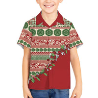 Fiji Marau na Kerisimasi Family Matching Mermaid Dress and Hawaiian Shirt Red Tagimoucia Tapa Masi Tribal LT9 Son's Shirt Red - Polynesian Pride
