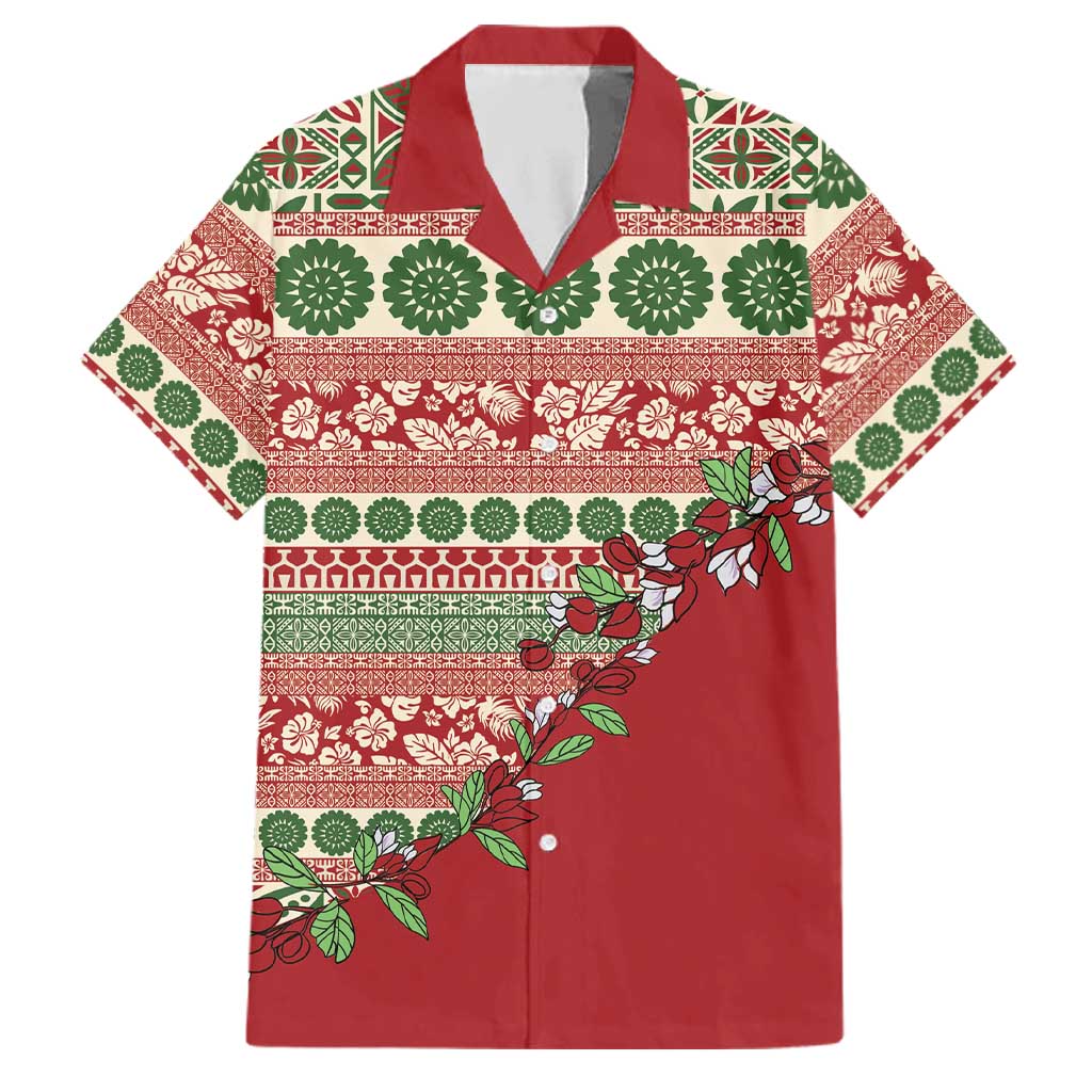 Fiji Marau na Kerisimasi Family Matching Off Shoulder Maxi Dress and Hawaiian Shirt Red Tagimoucia Tapa Masi Tribal LT9 Dad's Shirt - Short Sleeve Red - Polynesian Pride