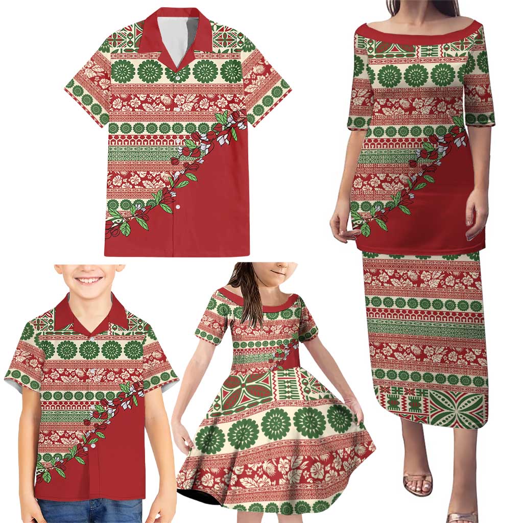Fiji Marau na Kerisimasi Family Matching Puletasi and Hawaiian Shirt Red Tagimoucia Tapa Masi Tribal - Polynesian Pride