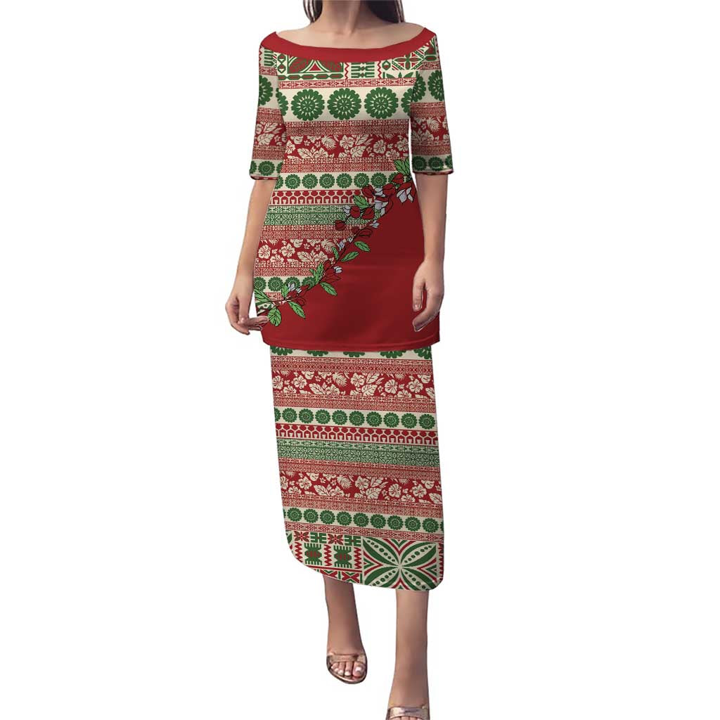 Fiji Marau na Kerisimasi Family Matching Puletasi and Hawaiian Shirt Red Tagimoucia Tapa Masi Tribal LT9 Mom's Dress Red - Polynesian Pride
