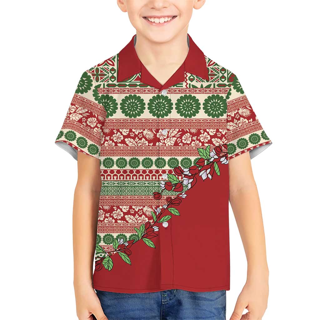 Fiji Marau na Kerisimasi Family Matching Puletasi and Hawaiian Shirt Red Tagimoucia Tapa Masi Tribal LT9 Son's Shirt Red - Polynesian Pride