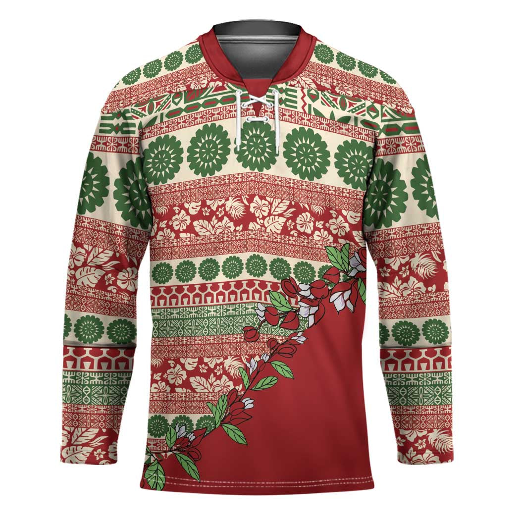 Fiji Marau na Kerisimasi Hockey Jersey Red Tagimoucia Tapa Masi Tribal - Polynesian Pride