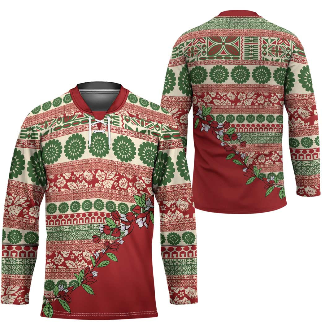 Fiji Marau na Kerisimasi Hockey Jersey Red Tagimoucia Tapa Masi Tribal - Polynesian Pride