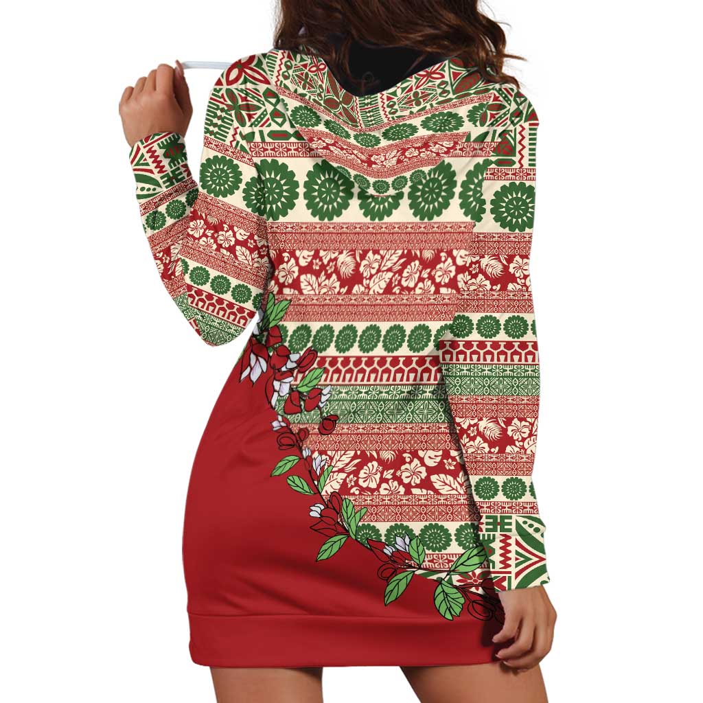 Fiji Marau na Kerisimasi Hoodie Dress Red Tagimoucia Tapa Masi Tribal LT9 - Polynesian Pride
