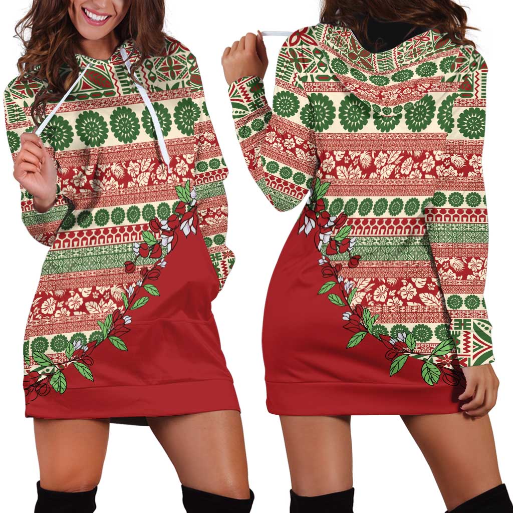 Fiji Marau na Kerisimasi Hoodie Dress Red Tagimoucia Tapa Masi Tribal LT9 - Polynesian Pride