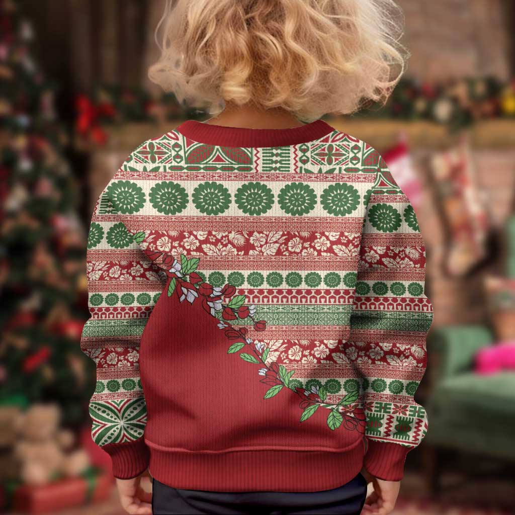 Fiji Marau na Kerisimasi Kid Ugly Christmas Sweater Red Tagimoucia Tapa Masi Tribal - Polynesian Pride