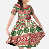Fiji Marau na Kerisimasi Kid Short Sleeve Dress Red Tagimoucia Tapa Masi Tribal - Polynesian Pride