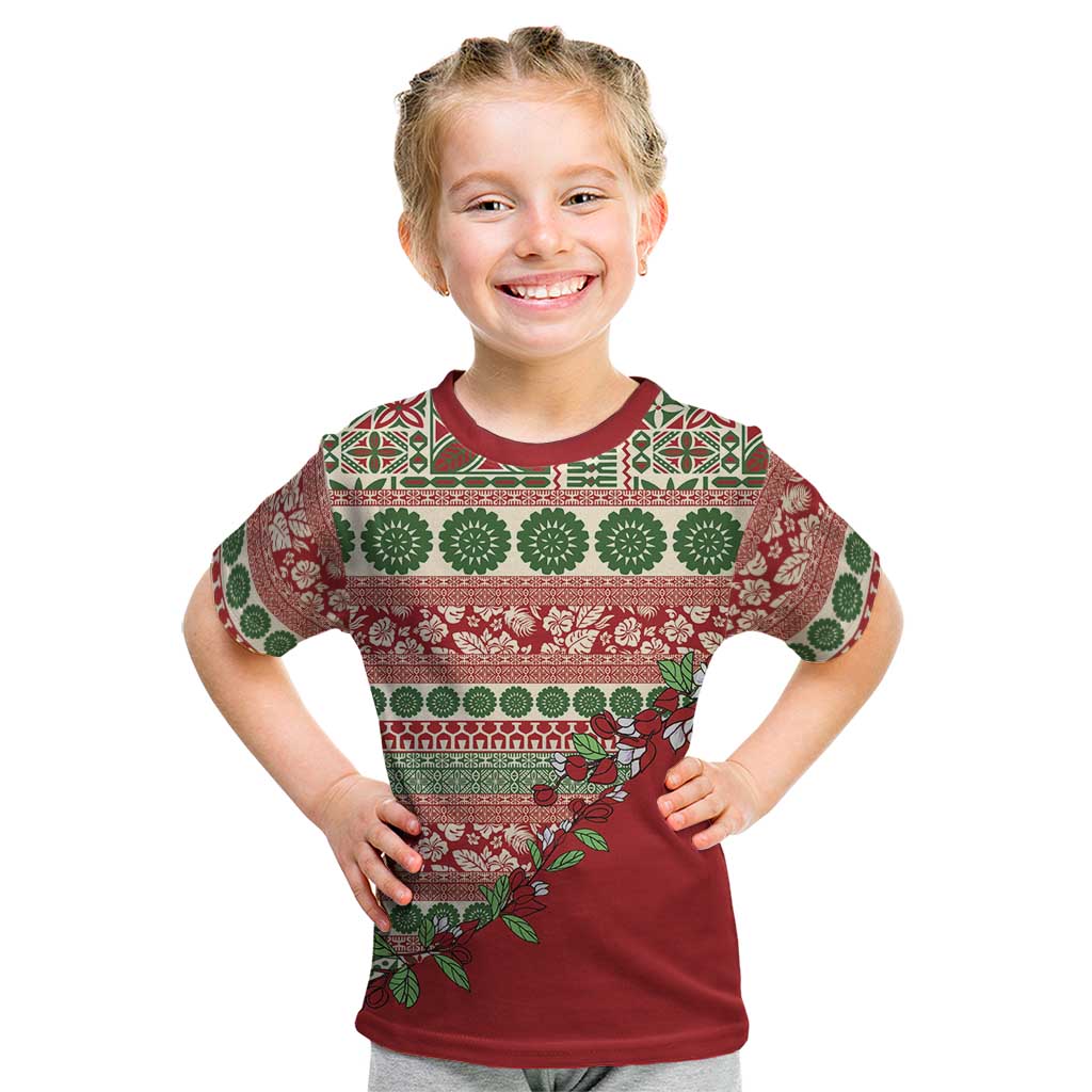 Fiji Marau na Kerisimasi Kid T Shirt Red Tagimoucia Tapa Masi Tribal - Polynesian Pride