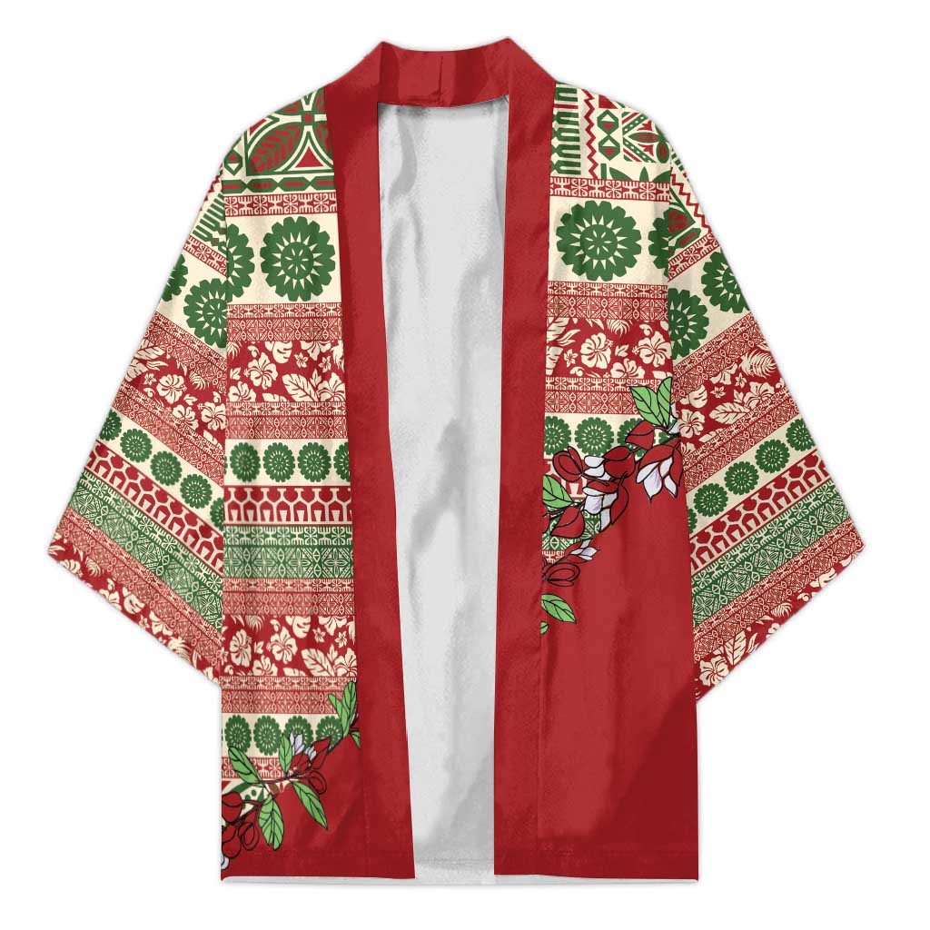 Fiji Marau na Kerisimasi Kimono Red Tagimoucia Tapa Masi Tribal - Polynesian Pride
