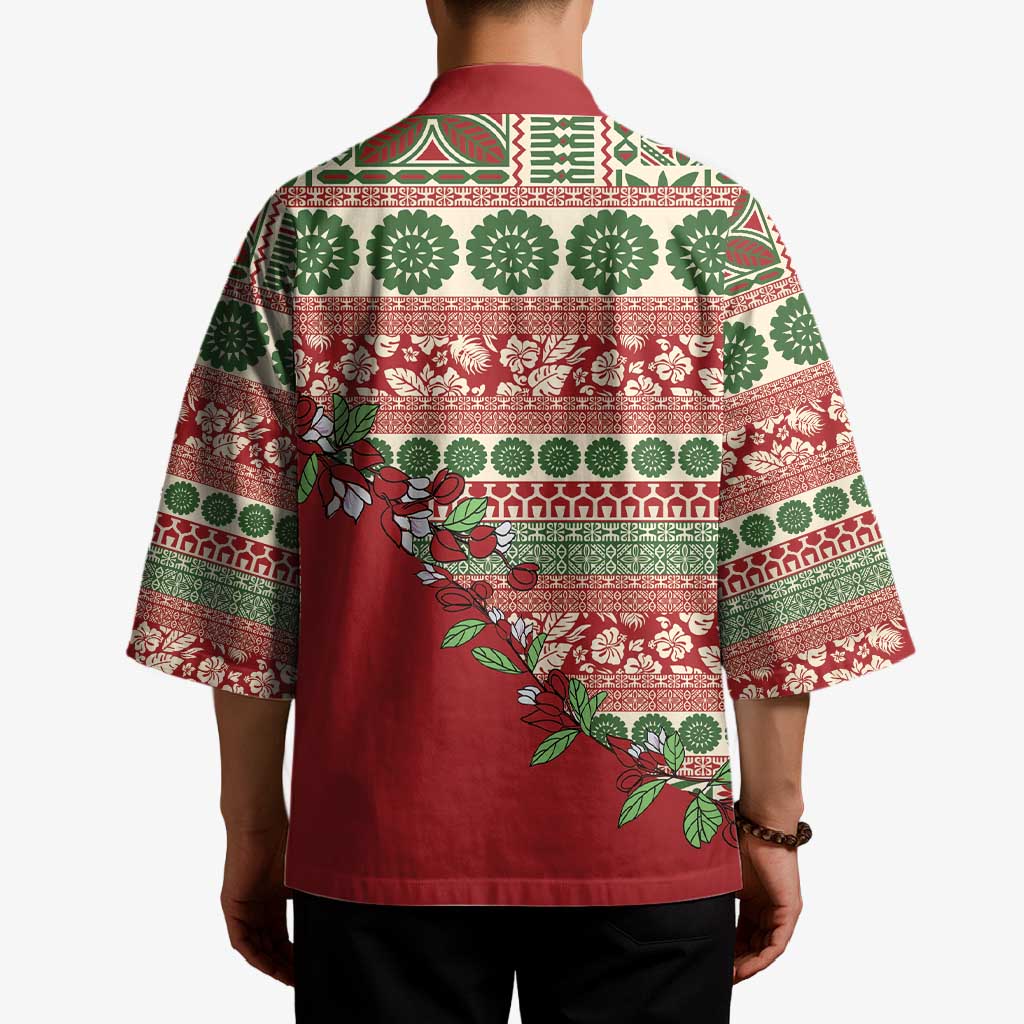 Fiji Marau na Kerisimasi Kimono Red Tagimoucia Tapa Masi Tribal - Polynesian Pride