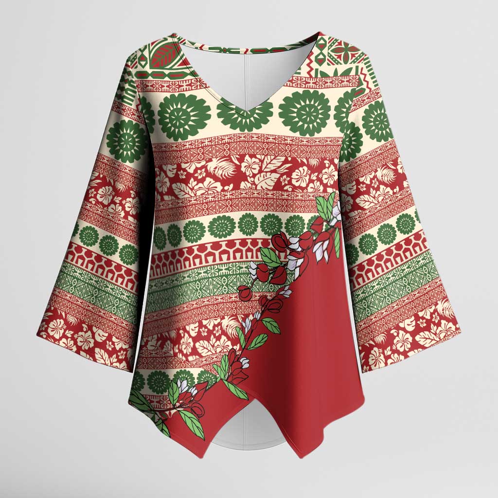 Fiji Marau na Kerisimasi Kimono Sleeve Blouse Red Tagimoucia Tapa Masi Tribal - Polynesian Pride
