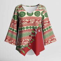 Fiji Marau na Kerisimasi Kimono Sleeve Blouse Red Tagimoucia Tapa Masi Tribal - Polynesian Pride