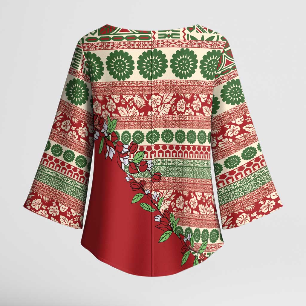 Fiji Marau na Kerisimasi Kimono Sleeve Blouse Red Tagimoucia Tapa Masi Tribal - Polynesian Pride