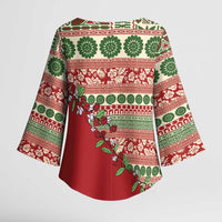 Fiji Marau na Kerisimasi Kimono Sleeve Blouse Red Tagimoucia Tapa Masi Tribal - Polynesian Pride