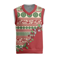 Fiji Marau na Kerisimasi Christmas Knitted V-Neck Vest Red Tagimoucia Tapa Masi Tribal LT9 Red - Polynesian Pride