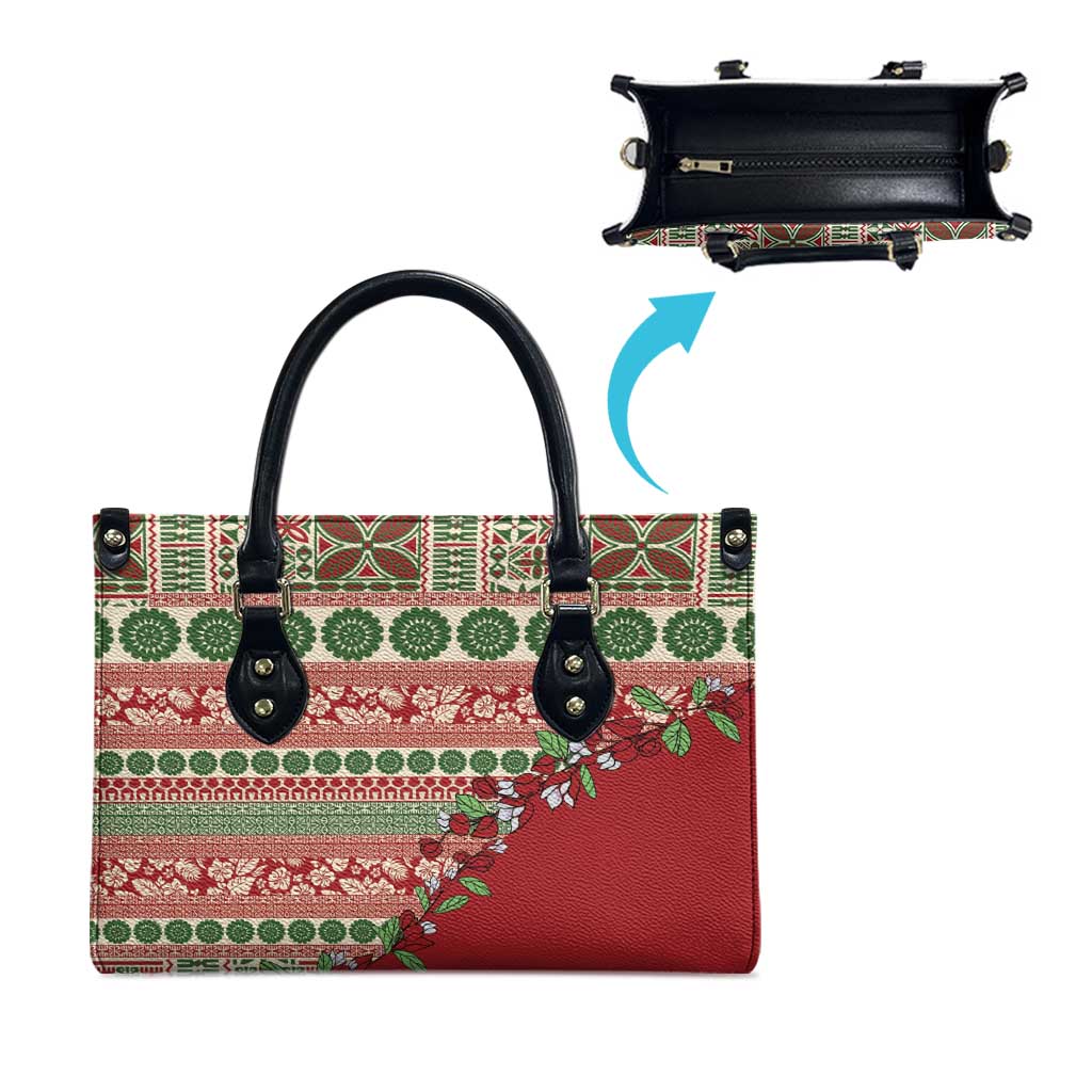 Fiji Marau na Kerisimasi Leather Bag Red Tagimoucia Tapa Masi Tribal - Polynesian Pride