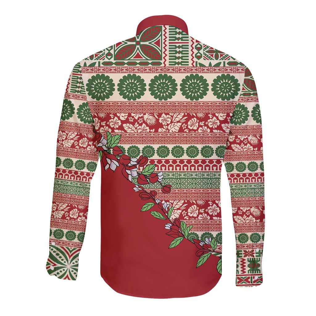 Fiji Marau na Kerisimasi Long Sleeve Button Shirt Red Tagimoucia Tapa Masi Tribal - Polynesian Pride