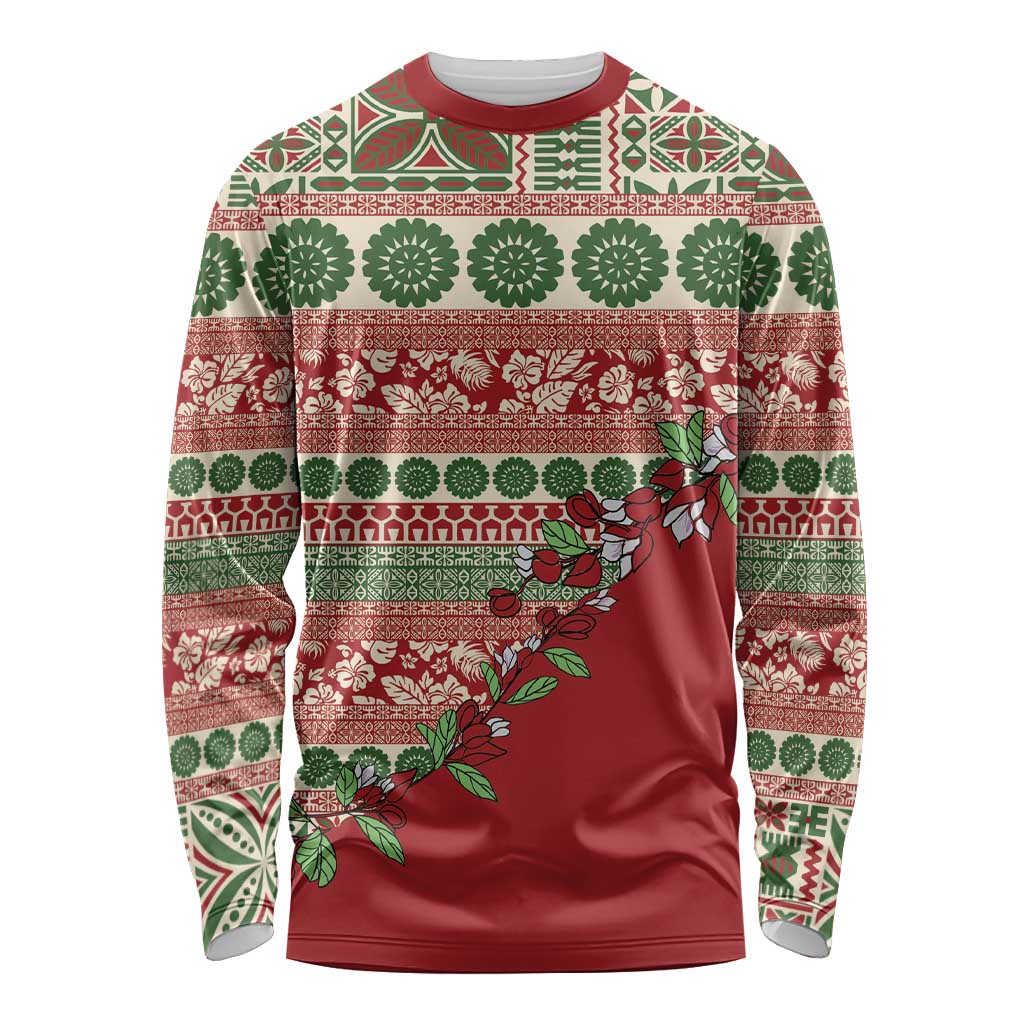 Fiji Marau na Kerisimasi Long Sleeve Shirt Red Tagimoucia Tapa Masi Tribal - Polynesian Pride