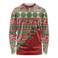 Fiji Marau na Kerisimasi Long Sleeve Shirt Red Tagimoucia Tapa Masi Tribal - Polynesian Pride