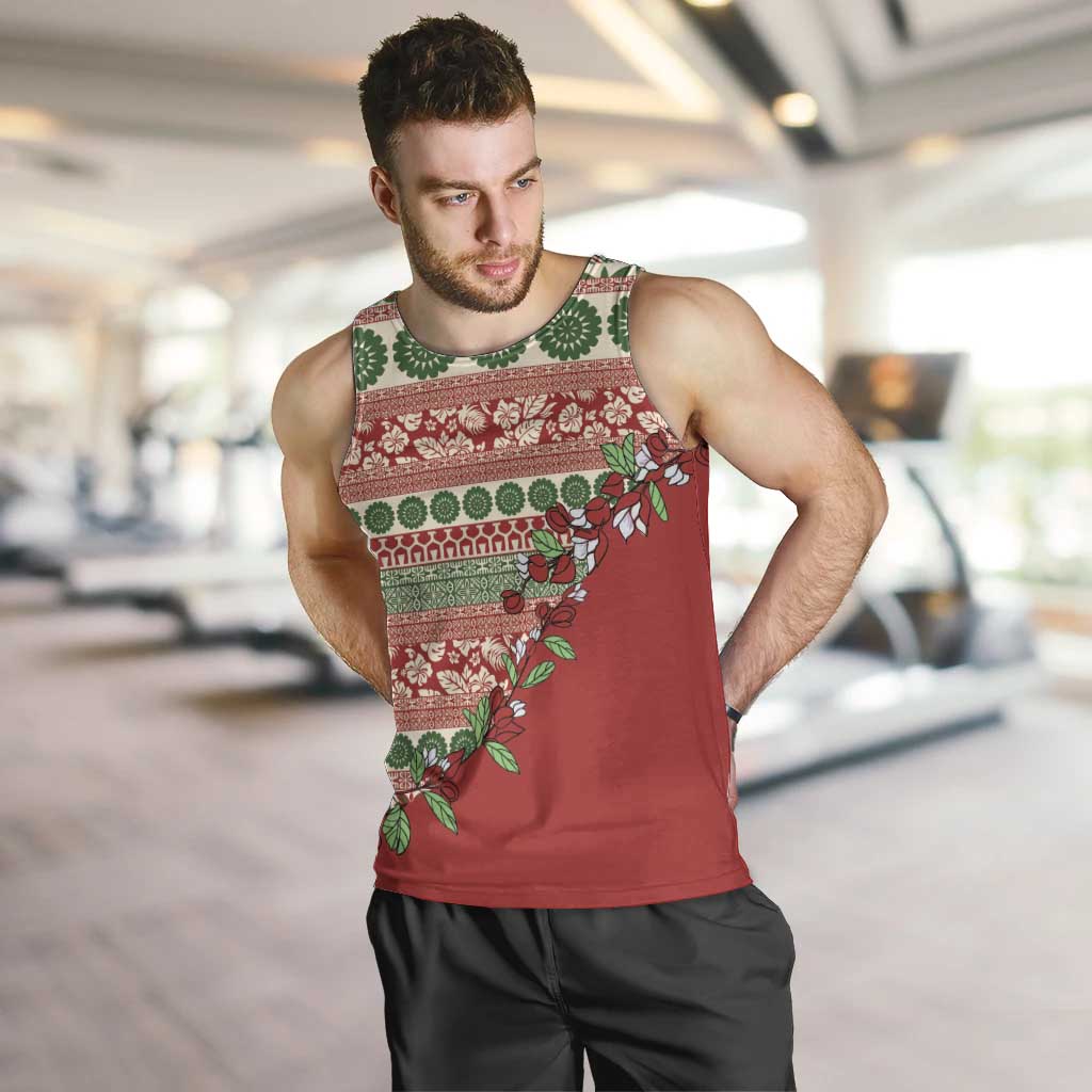 Fiji Marau na Kerisimasi Men Tank Top Red Tagimoucia Tapa Masi Tribal - Polynesian Pride