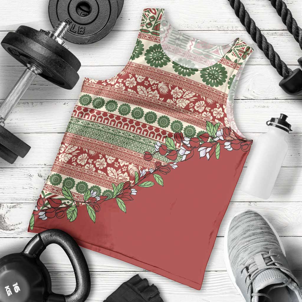 Fiji Marau na Kerisimasi Men Tank Top Red Tagimoucia Tapa Masi Tribal - Polynesian Pride