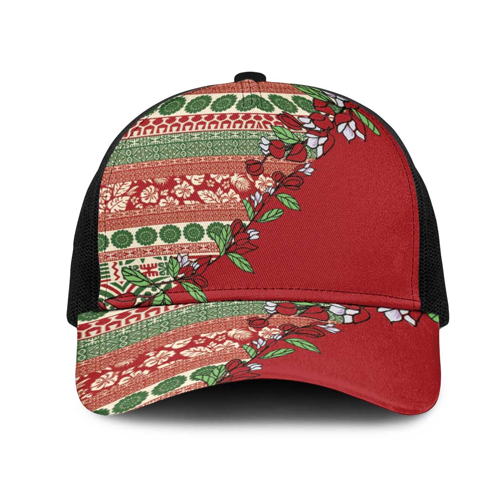 Fiji Marau na Kerisimasi Mesh Trucker Cap Red Tagimoucia Tapa Masi Tribal - Polynesian Pride