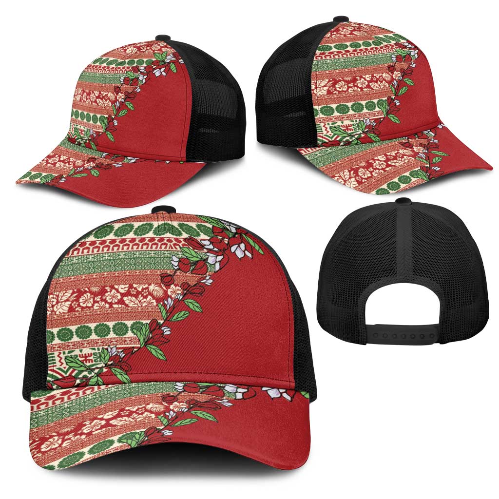 Fiji Marau na Kerisimasi Mesh Trucker Cap Red Tagimoucia Tapa Masi Tribal - Polynesian Pride